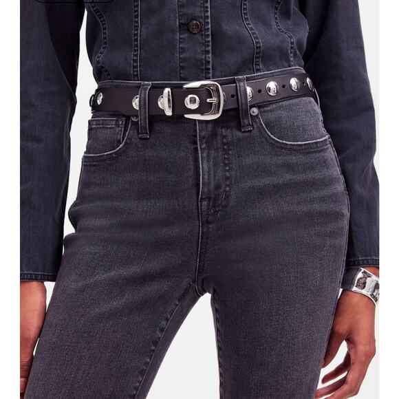 NWT Madewell Studded Western Belt In Black Silver Size Medium - Picture 1 of 7